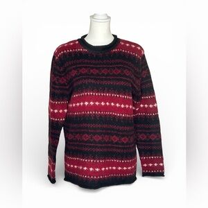 Vintage Q & A red black Nordic Fair Isle pullover sweater wool blend size M